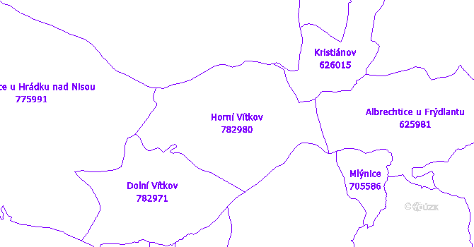 Katastrální mapa Horní Vítkov - přehledová mapa katastrálního území