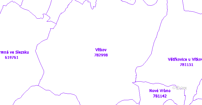 Katastrální mapa Vítkov - přehledová mapa katastrálního území