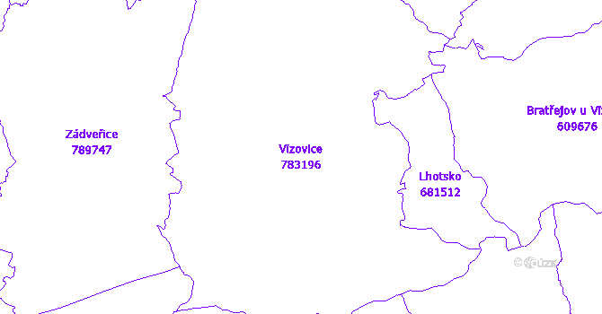 Katastrální mapa Vizovice - přehledová mapa katastrálního území
