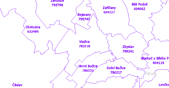 Katastrální mapa Vlačice - přehledová mapa katastrálního území