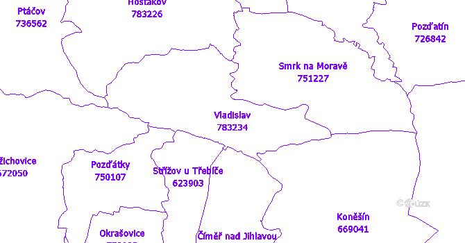 Katastrální mapa Vladislav - přehledová mapa katastrálního území