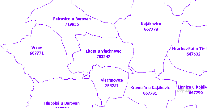 Katastrální mapa Lhota u Vlachnovic - přehledová mapa katastrálního území
