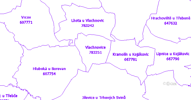 Katastrální mapa Vlachnovice - přehledová mapa katastrálního území