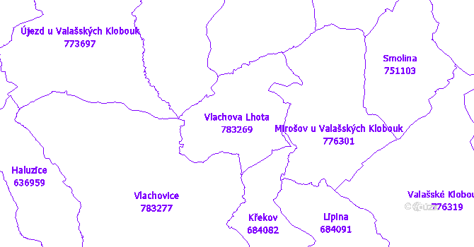 Katastrální mapa Vlachova Lhota - přehledová mapa katastrálního území