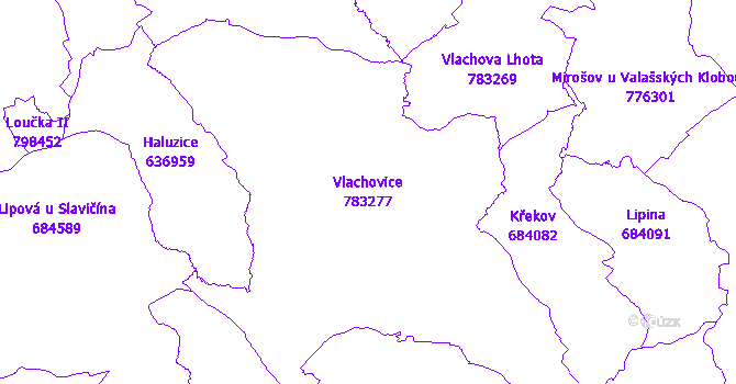 Katastrální mapa Vlachovice - přehledová mapa katastrálního území