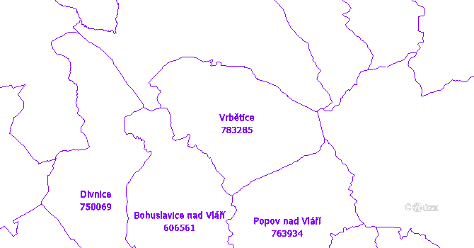 Katastrální mapa Vrbětice - přehledová mapa katastrálního území