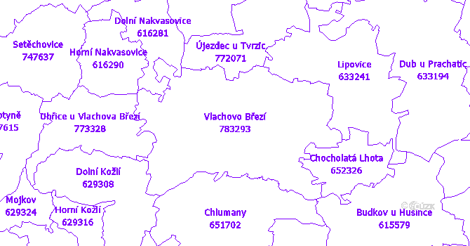 Katastrální mapa Vlachovo Březí - přehledová mapa katastrálního území