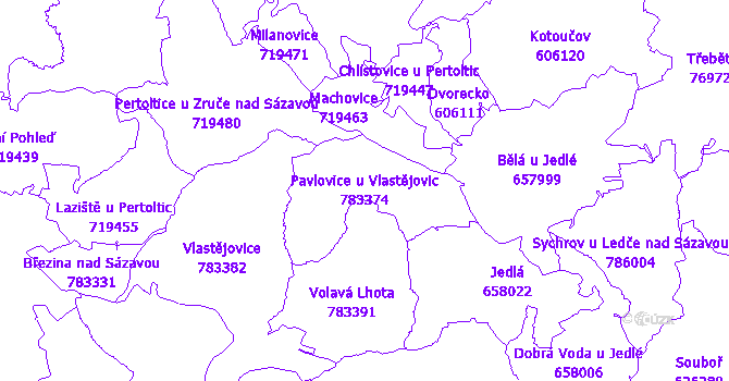 Katastrální mapa Pavlovice u Vlastějovic - přehledová mapa katastrálního území