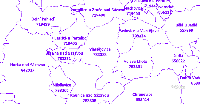 Katastrální mapa Vlastějovice - přehledová mapa katastrálního území