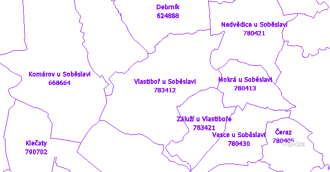 Katastrální mapa Vlastiboř u Soběslavi - přehledová mapa katastrálního území
