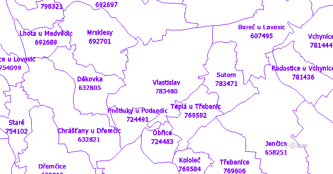Katastrální mapa Vlastislav - přehledová mapa katastrálního území