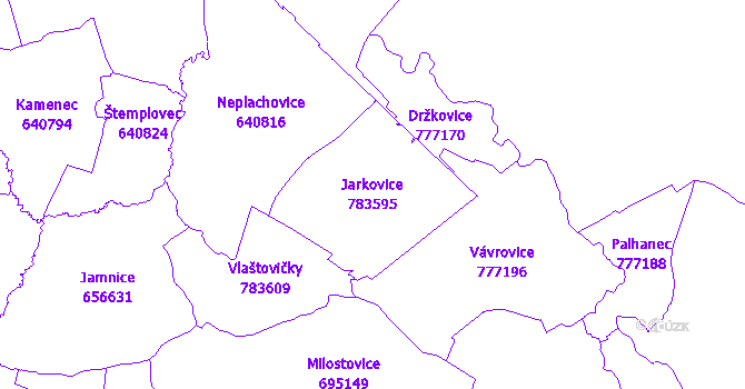 Katastrální mapa Jarkovice - přehledová mapa katastrálního území