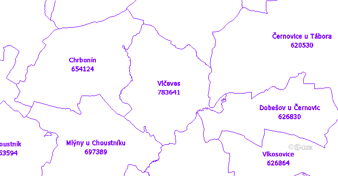 Katastrální mapa Vlčeves - přehledová mapa katastrálního území