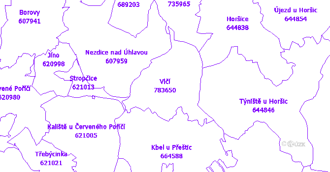 Katastrální mapa Vlčí - přehledová mapa katastrálního území