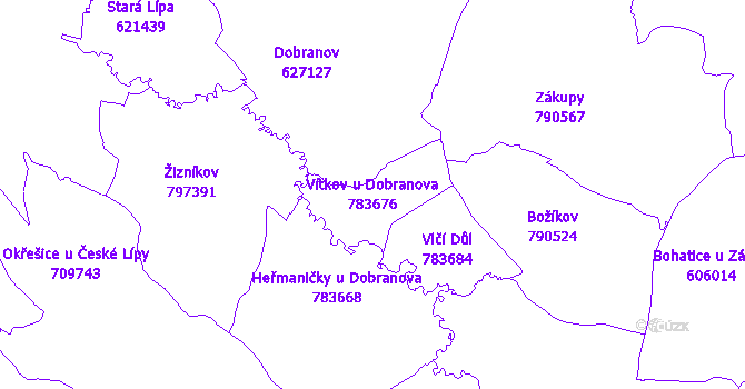 Katastrální mapa Vítkov u Dobranova - přehledová mapa katastrálního území