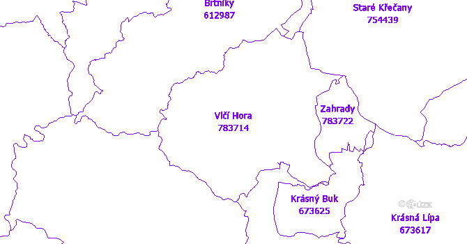 Katastrální mapa Vlčí Hora