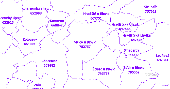 Katastrální mapa Vlčice u Blovic - přehledová mapa katastrálního území