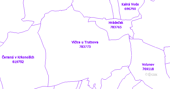 Katastrální mapa Vlčice u Trutnova - přehledová mapa katastrálního území