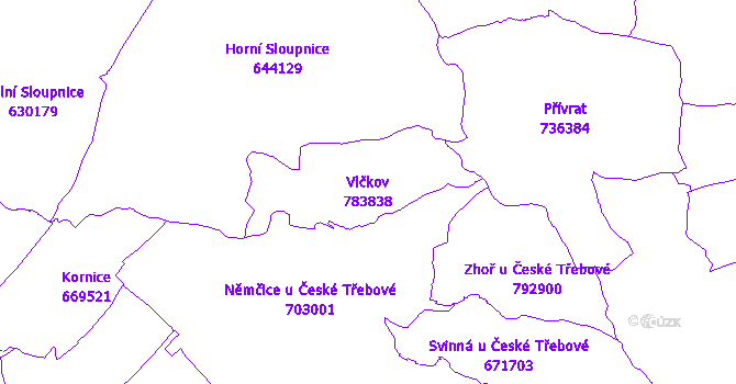Katastrální mapa Vlčkov - přehledová mapa katastrálního území