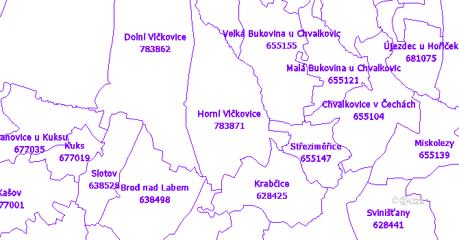 Katastrální mapa Horní Vlčkovice