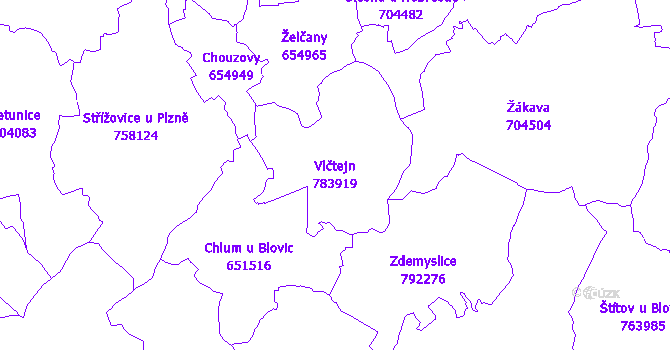 Katastrální mapa Vlčtejn - přehledová mapa katastrálního území