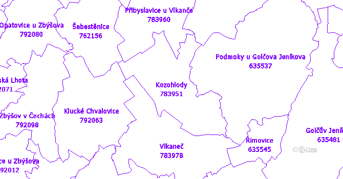 Katastrální mapa Kozohlody - přehledová mapa katastrálního území