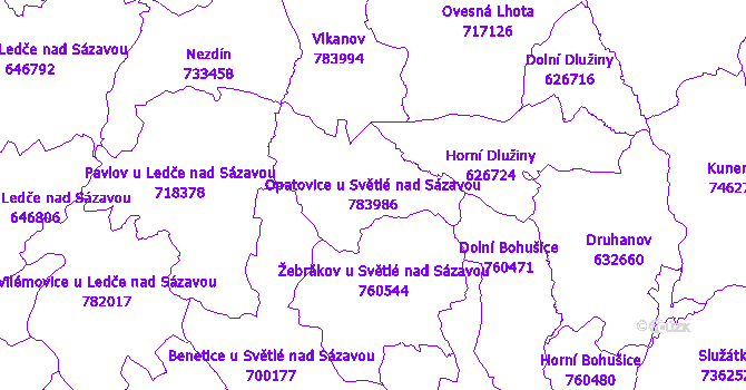 Katastrální mapa Opatovice u Světlé nad Sázavou - přehledová mapa katastrálního území