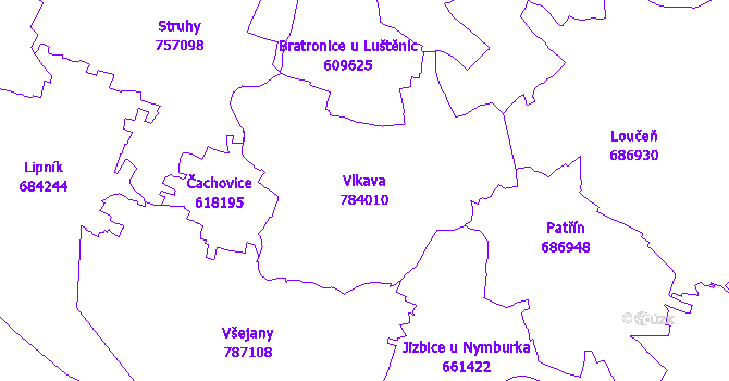 Katastrální mapa Vlkava - přehledová mapa katastrálního území