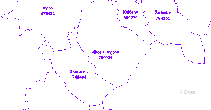 Katastrální mapa Vlkoš u Kyjova - přehledová mapa katastrálního území