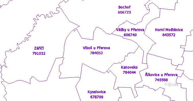 Katastrální mapa Vlkoš u Přerova