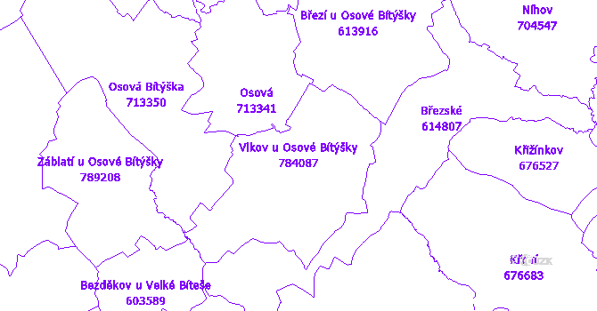 Katastrální mapa Vlkov u Osové Bítýšky - přehledová mapa katastrálního území