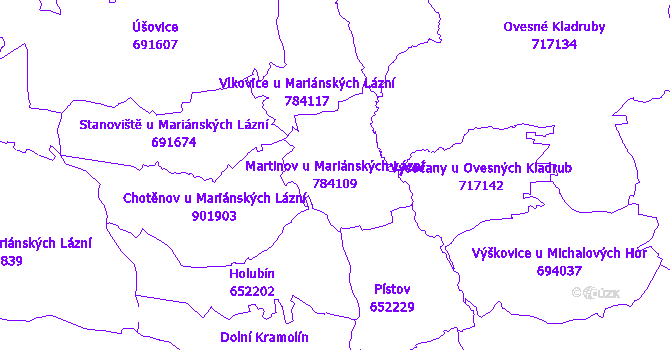 Katastrální mapa Martinov u Mariánských Lázní - přehledová mapa katastrálního území