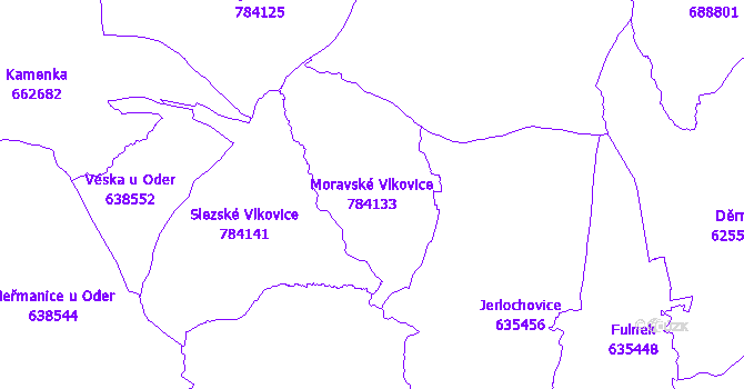 Katastrální mapa Moravské Vlkovice - přehledová mapa katastrálního území