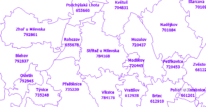 Katastrální mapa Střítež u Milevska - přehledová mapa katastrálního území