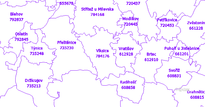 Katastrální mapa Vlksice - přehledová mapa katastrálního území