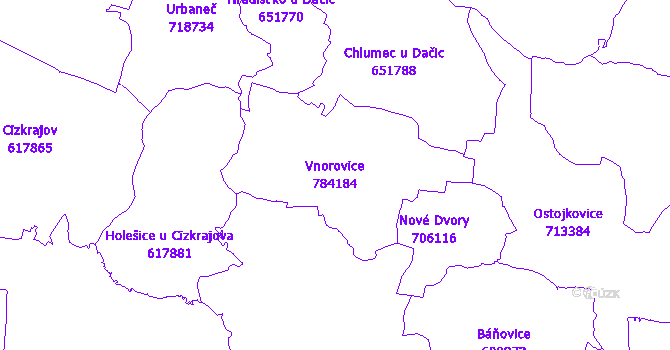 Katastrální mapa Vnorovice - přehledová mapa katastrálního území