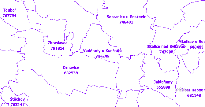 Katastrální mapa Voděrady u Kunštátu