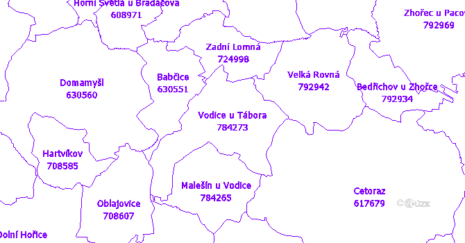 Katastrální mapa Vodice u Tábora - přehledová mapa katastrálního území