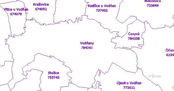 Katastrální mapa Vodňany - přehledová mapa katastrálního území