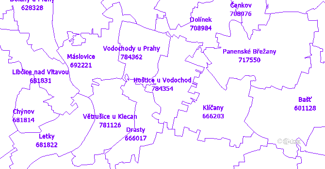 Katastrální mapa Hoštice u Vodochod - přehledová mapa katastrálního území