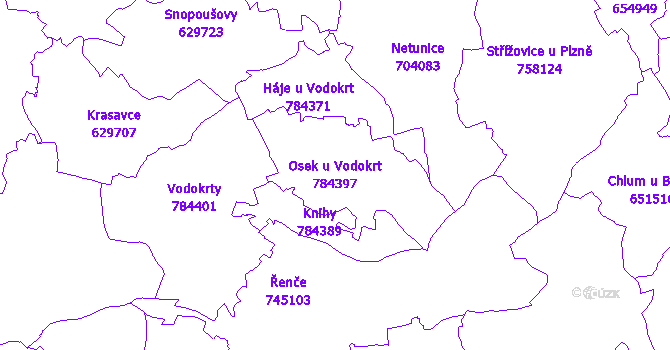 Katastrální mapa Osek u Vodokrt
