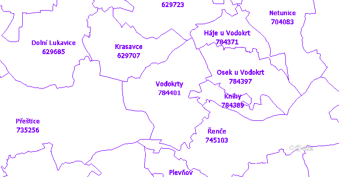 Katastrální mapa Vodokrty - přehledová mapa katastrálního území