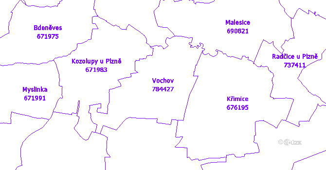 Katastrální mapa Vochov - přehledová mapa katastrálního území