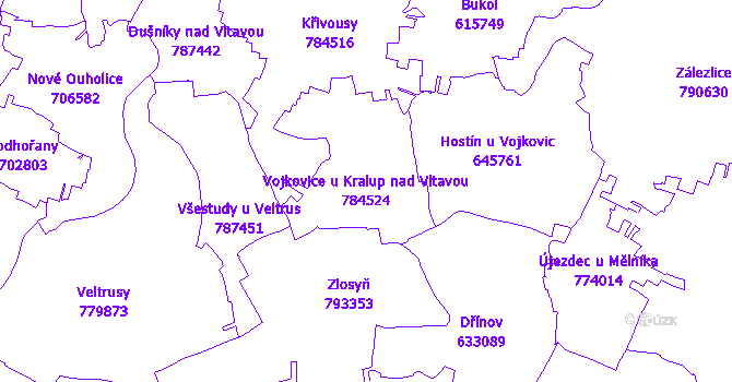 Katastrální mapa Vojkovice u Kralup nad Vltavou - přehledová mapa katastrálního území