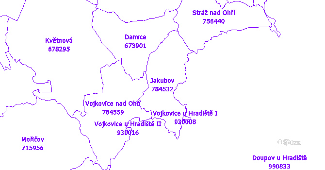 Katastrální mapa Jakubov - přehledová mapa katastrálního území