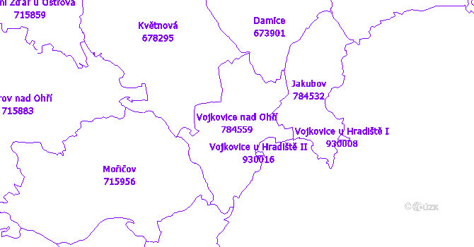 Katastrální mapa Vojkovice nad Ohří - přehledová mapa katastrálního území