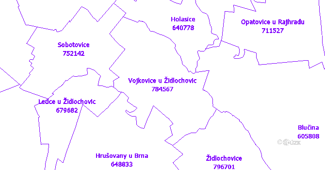 Katastrální mapa Vojkovice u Židlochovic - přehledová mapa katastrálního území