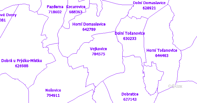 Katastrální mapa Vojkovice - přehledová mapa katastrálního území