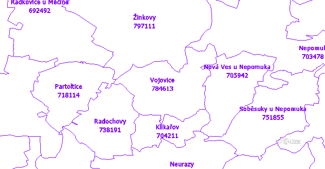 Katastrální mapa Vojovice - přehledová mapa katastrálního území