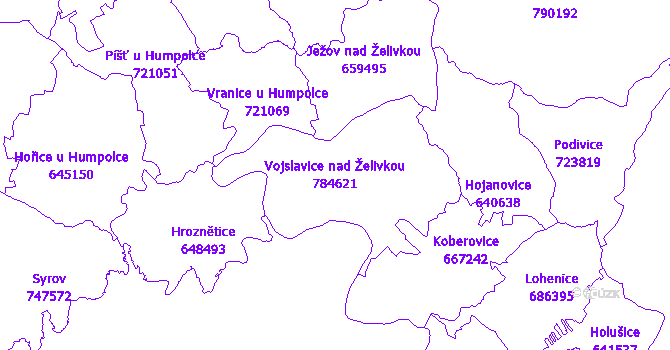 Katastrální mapa Vojslavice nad Želivkou - přehledová mapa katastrálního území